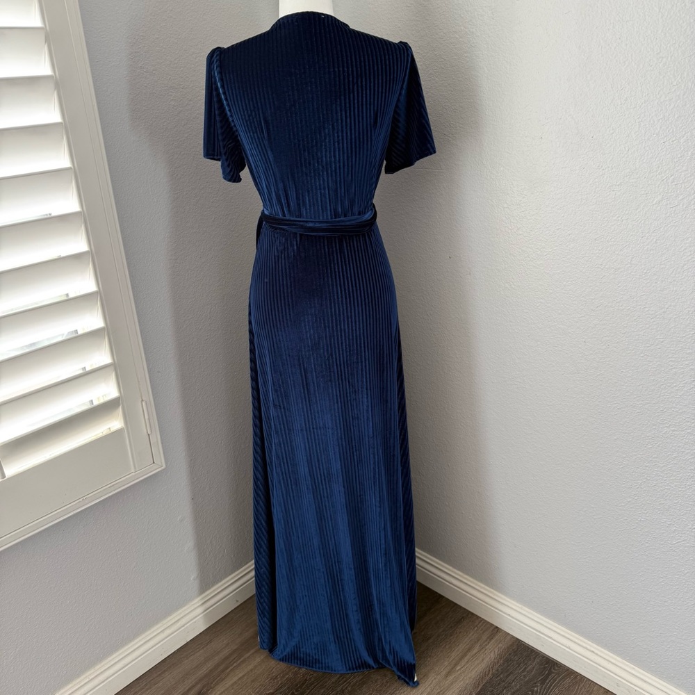 Baltic Born Navy Velvet Maxi‎ Dress Medium Wedding Party Holiday Formal - Picture 9 of 13